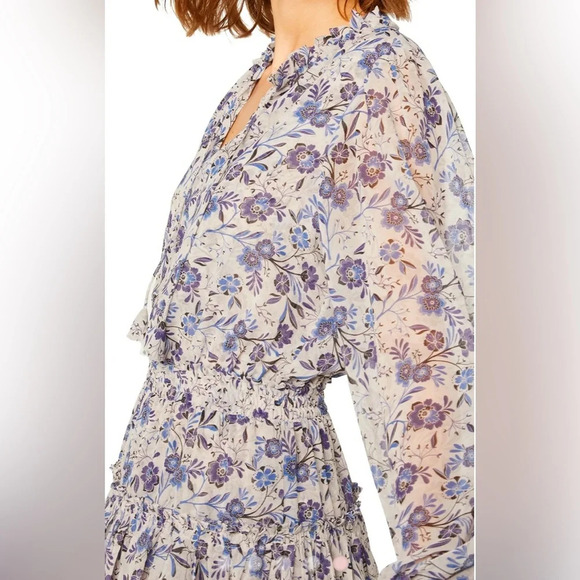 NWT MISA Lorena XS Long Sleeve Mini Dresss Size XS Floral Chiffon Tiered Skirt - Picture 5 of 15